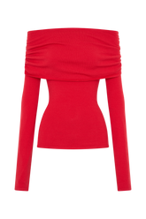 Polly Off Shoulder Long Sleeve Knit Top - Red